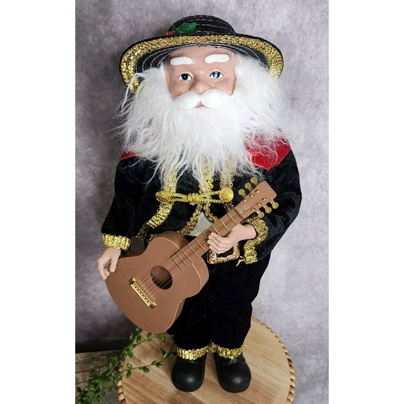 The Unbranded Brand Other - Fiesta Hispanic Mexican Santa Claus Doll Figure 19" Guitar Christmas Display NEW